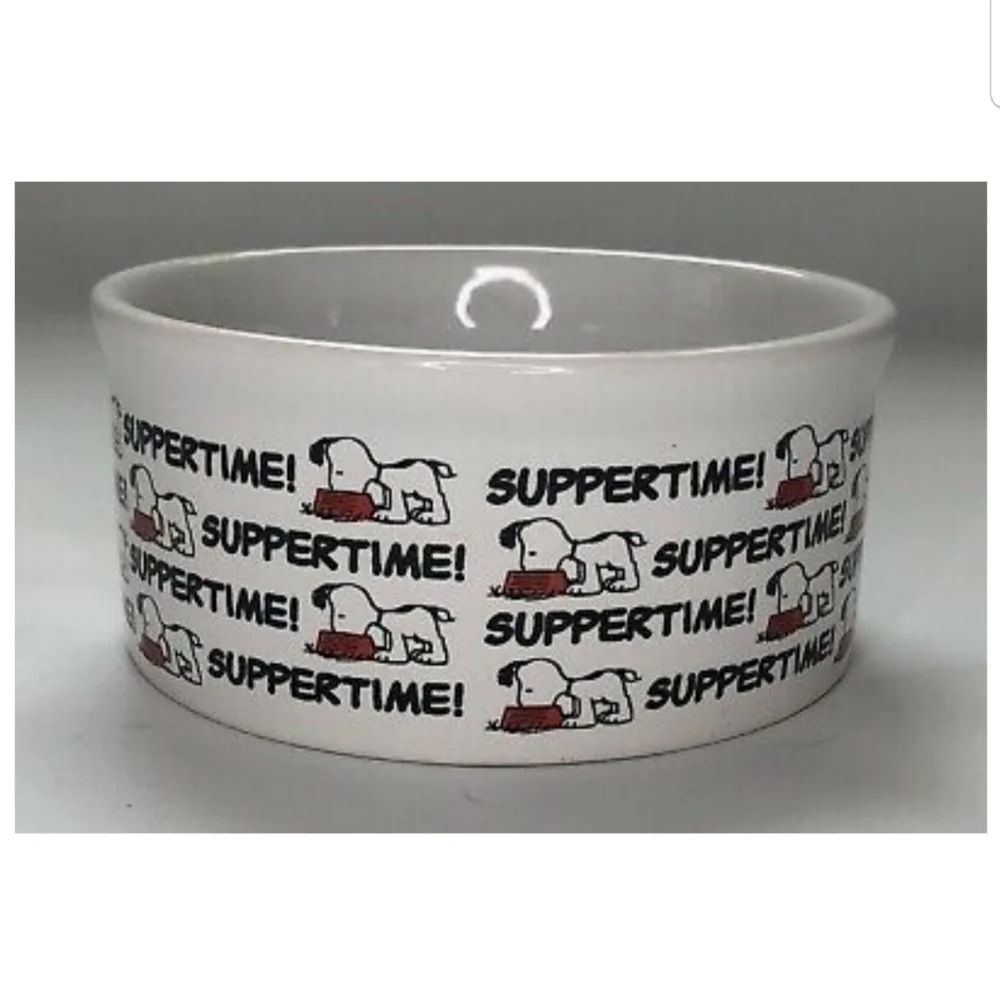 SNOOPY SUPPERTIME CERAMIC DOG CAT PET FOOD DISH PEANUTS SNACK BOWL 4.5”